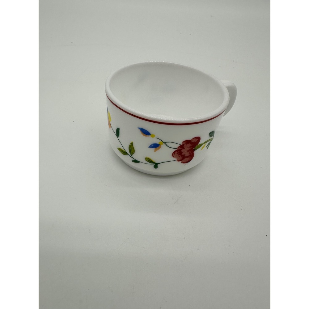 Arcopal France Coffee Mug Vintage Floral Milk Glass White Small